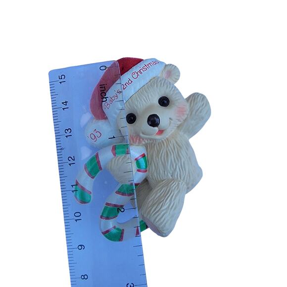 Vintage 1993 Baby's 2nd Christmas Ornament Bear with Candy Cane - Picture 3 of 10